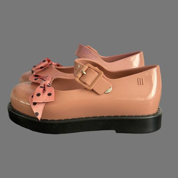 Mini Melissa Maggie Bow Pink/Black Girls Shoe Size 8 GUC - Picture 3 of 9